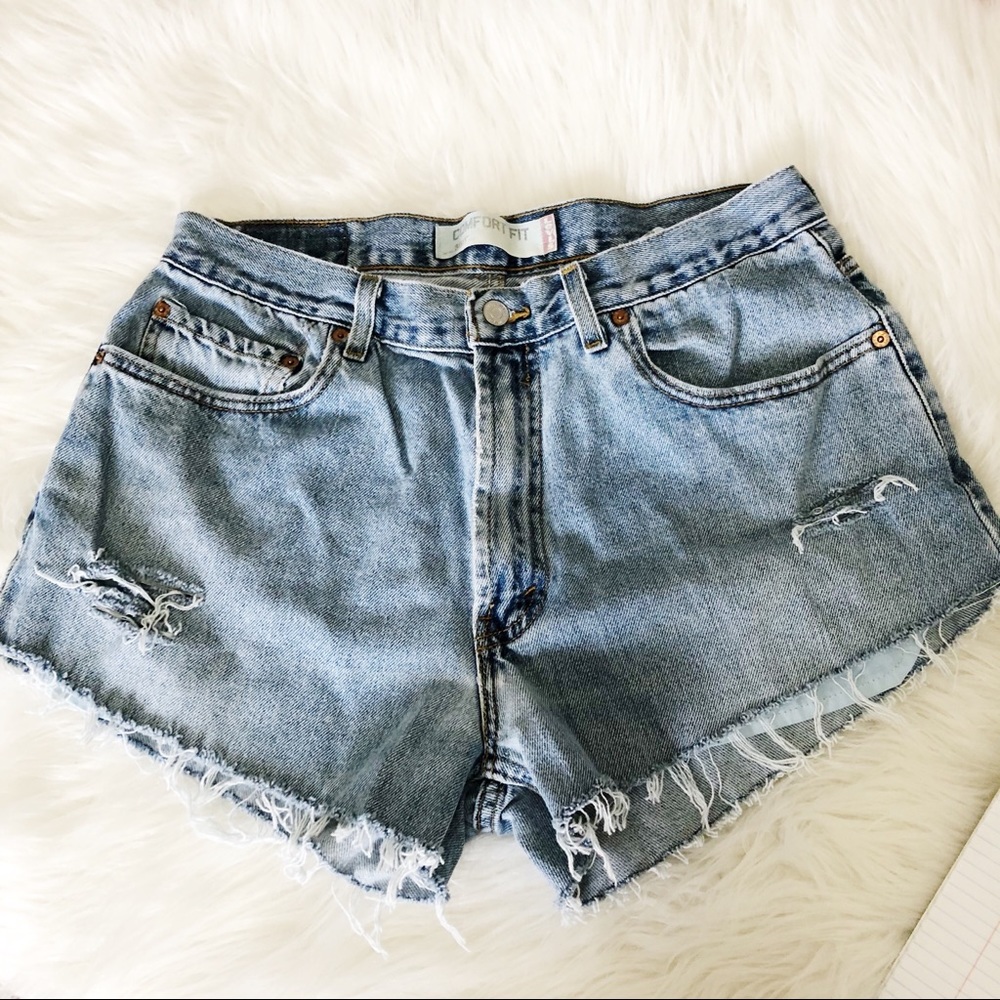 Levi’s hand distressed cut off jean shorts